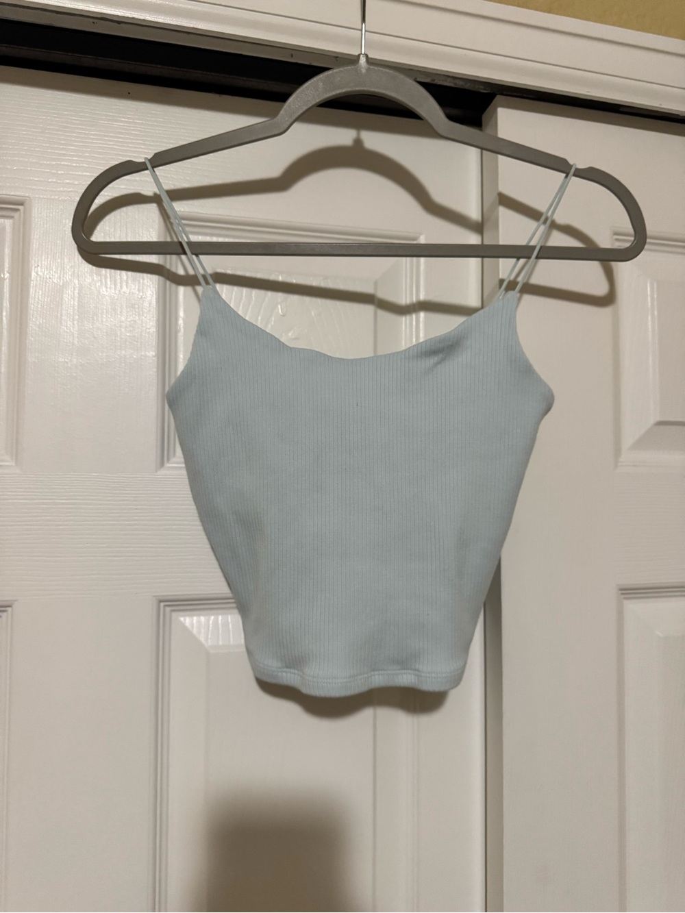 Garage Light Blue Ribbed Spaghetti Strap Crop Top
